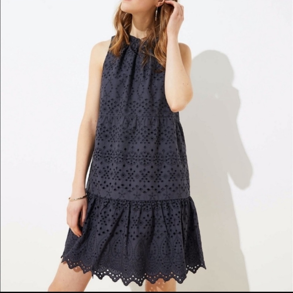 LOFT Eyelet Navy Dress